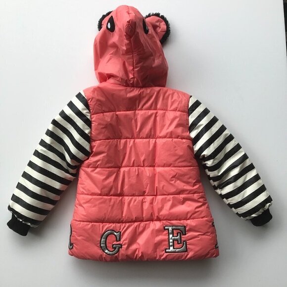 Weilong Girls Pink Stripes, cute hooded, fluffy lined, Jacket - says L looks M - Picture 2 of 16